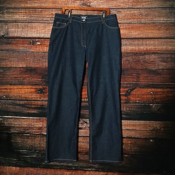 Marina Rinaldi Sport Jeans Size 25 US 16 Dark Wash Indigo Mid Rise Wide Leg - Picture 2 of 10